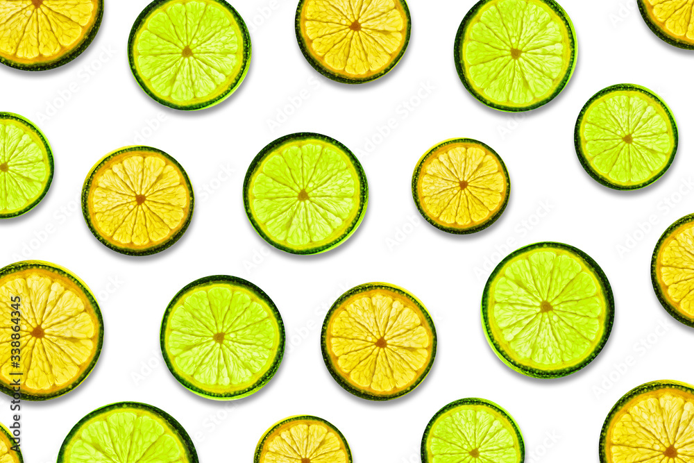 Green lime lemon slices isolated on white background
