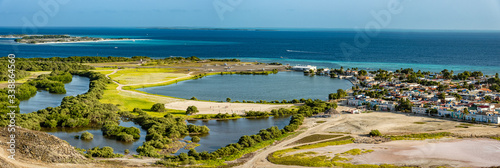 Panoramic high view of Los Roques town. Los Roques National Park, Venezuela. View from lighthouse.