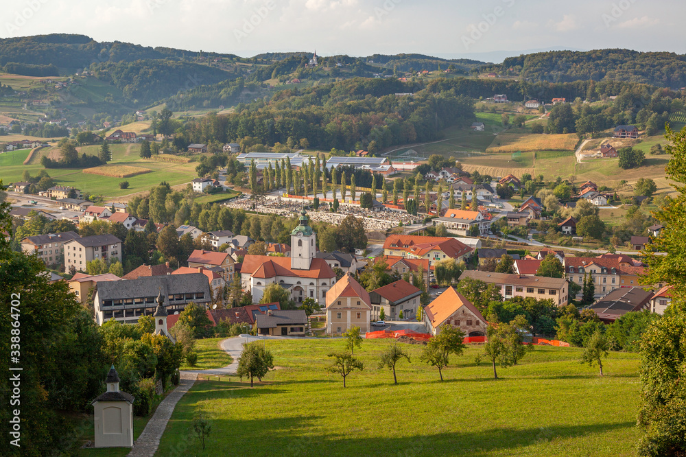 Village Smarje pri Jelsah seen from pilgrimage site Saint Rochus,  Slovenia