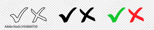 Check mark symbol. Check mark flat icons. Check mark with cross. Vector illustration