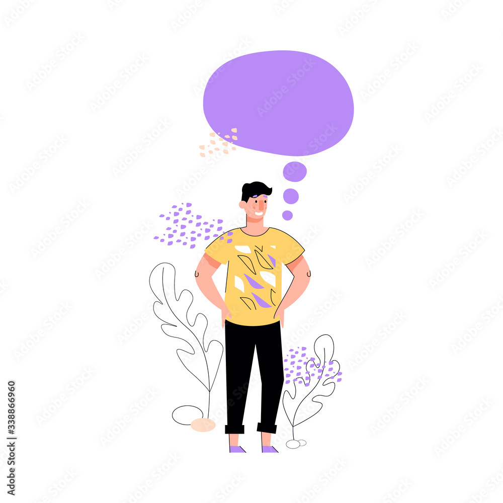 Man with blank thought bubble template floating above his head Man with blank thought bubble template floating above his head