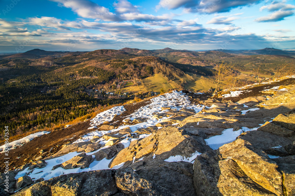 Panoramic view to contryside from the peak Klic in Lusatian mountains