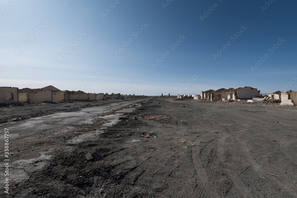 view of the ruins of the abandoned oil town, Lenghu, China