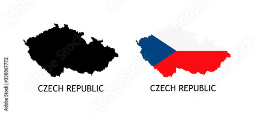 Silhouette of Czech Republic black color and colored in National Flag - Vector illustrations isolated on white