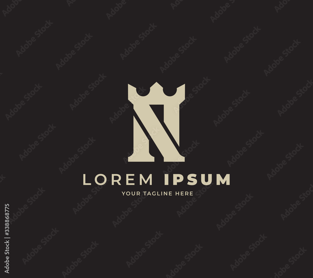 initial letter N crown logo design vector template