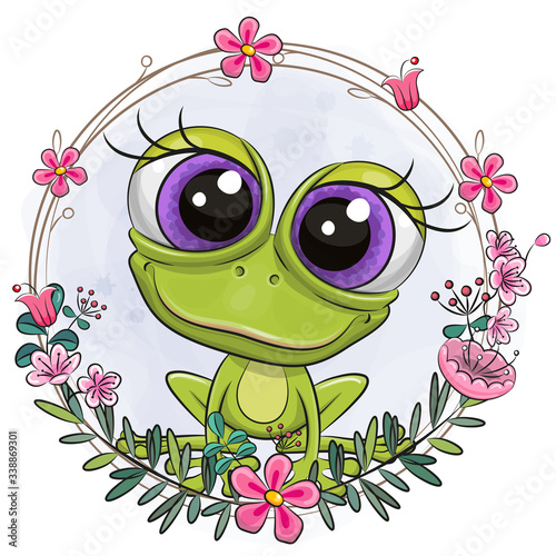 Cute cartoon Frog with a flower wreath