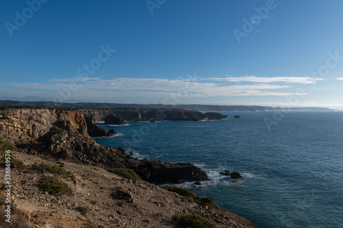 Beautiful rocky coastline and blue sea in Portugal
