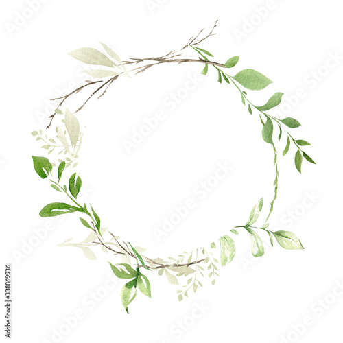 Hand drawing watercolor spring frame of wild flowers  branches and leaves. illustration isolated on white