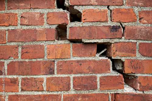 Detail of crack in the brick wall.