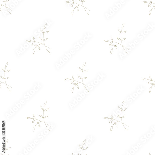 Summer foliage  seamless pattern in hand drawn style. Vector tropical leave wallpaper. Modern abstract garden floral or botanical illustration on light pastel white backdrop.