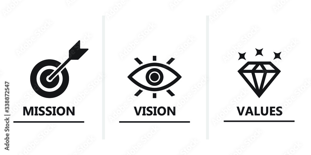 mission vision values vector icon - obrazy, fototapety, plakaty 