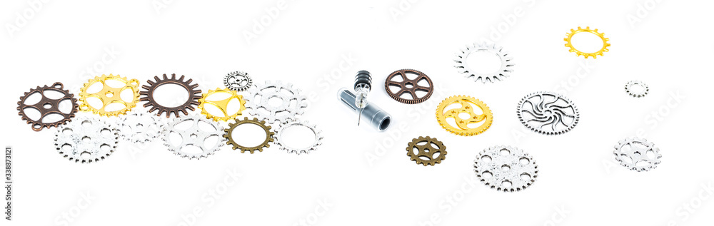 Cog gear wheels with syringe vaccine in the middle. Mechanism concept of vaccination treatment againgst virus