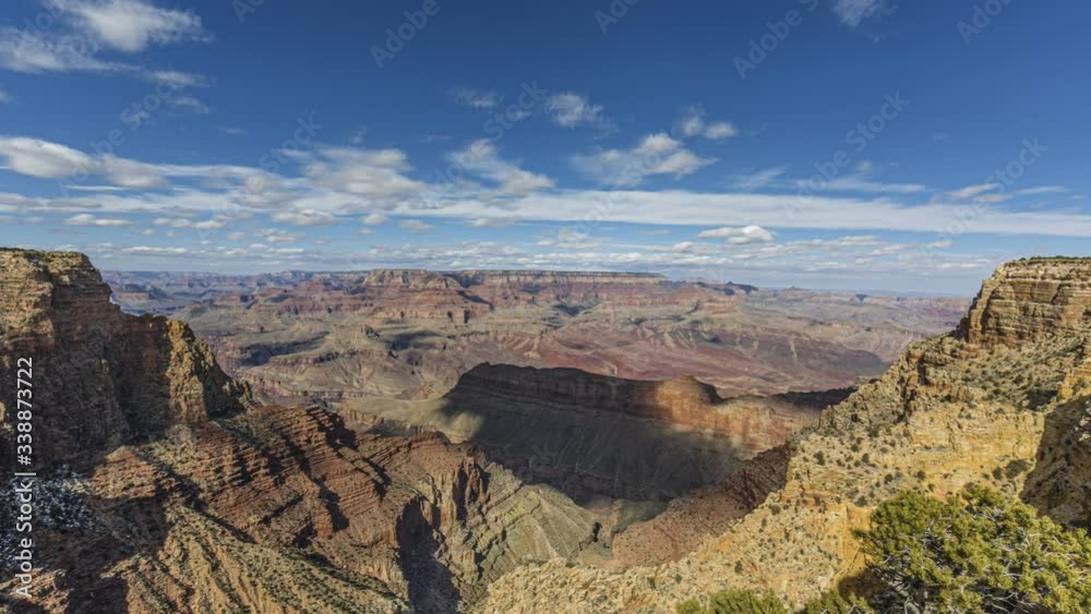 Time lapse of moving clouds over Grand Canyon from south rim view point during daytime Time lapse of moving clouds over Grand Canyon from south rim view point during daytime