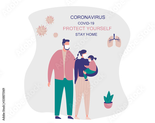 Family, Stay Home on Quarantine During the Coronavirus Epidemic. Protect Yourself. Family keeping Distance for Decrease Infection Risk For Preventing Virus Covid-19.   
