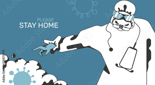 Stay home.Vector quarantine coronavirus prevention illustration. Pandemic infection epidemic protection.Covid-19 concept.Safety.Awareness social media campaign.World Health.Doctor in mask.Disinfection