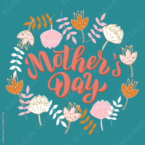 Mother's day text card. Greeting typography font postcard. Celebration banner, poster, mother day template. Vector eps 10.