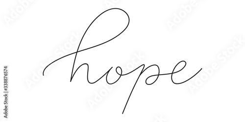 Lettering phrase Hope handwritten by one line. Black vector text isolated on white background. Outline style