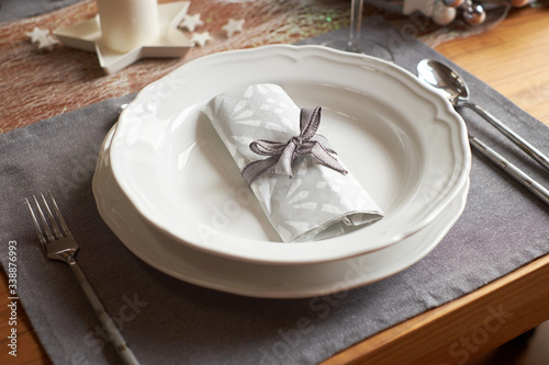 Table setting on wooden table