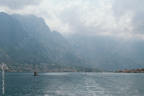 Beautiful Mediterranean landscape. Thunderclouds over the Bay of Kotor, Montenegro