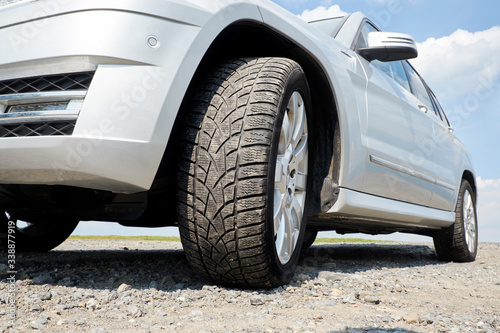 Closeup of car. Detail on tyre.