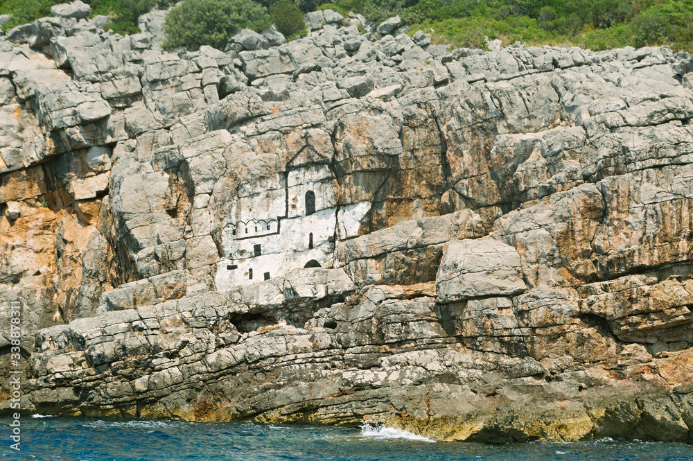 Christian temple painted on a rock, Montenegro