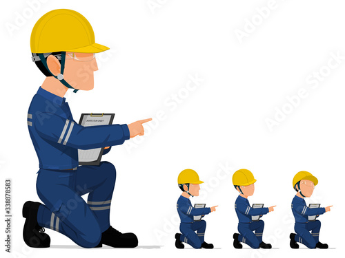 Set of industrial inspector is pointing to something.