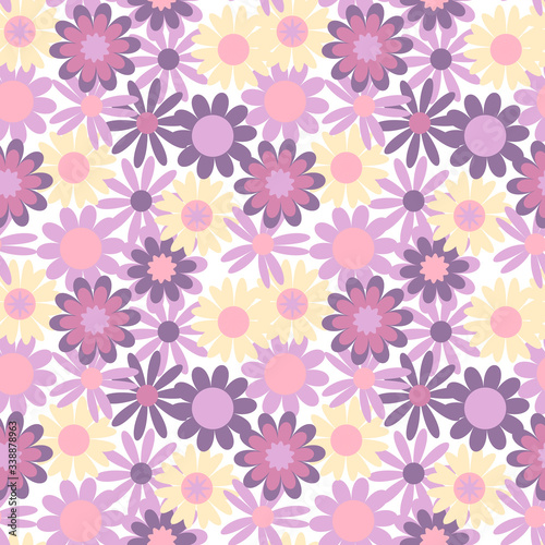 Seamless pattern with cute flowers, vector. Spring and summer floral background	