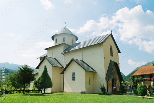 Beautiful Church building in Orthodox manastery Moraca, Montenegro mointains, valley of the river Moraca. Crna Gora photo