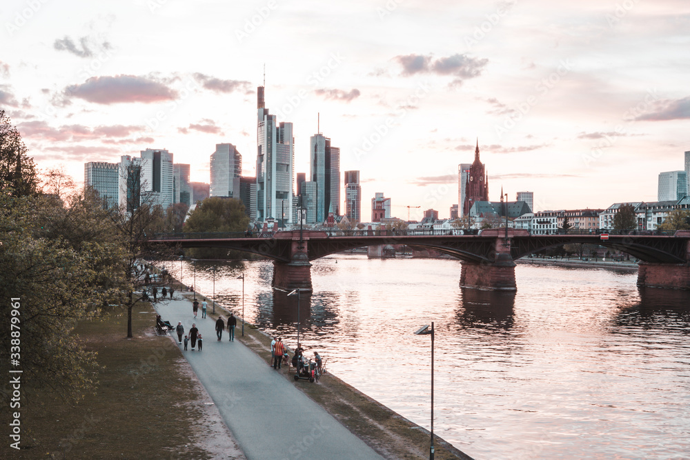 
Frankfurt am Main old architecture. Sunset in the city. The skyline of Frankfurt. 12.04.2020 Frankfurt am Main Germany.