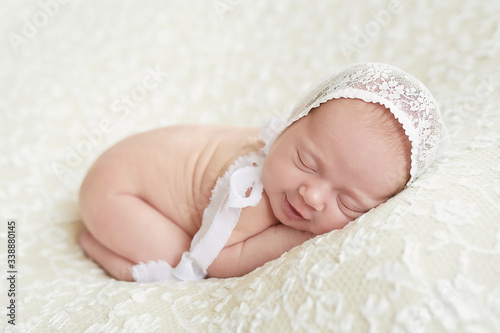 Sleeping newborn baby. Healthy and medical concept. Healthy child, concept of hospital and happy motherhood. Infant baby. Happy pregnancy and childbirth. Children's theme. Baby and childen's goods.