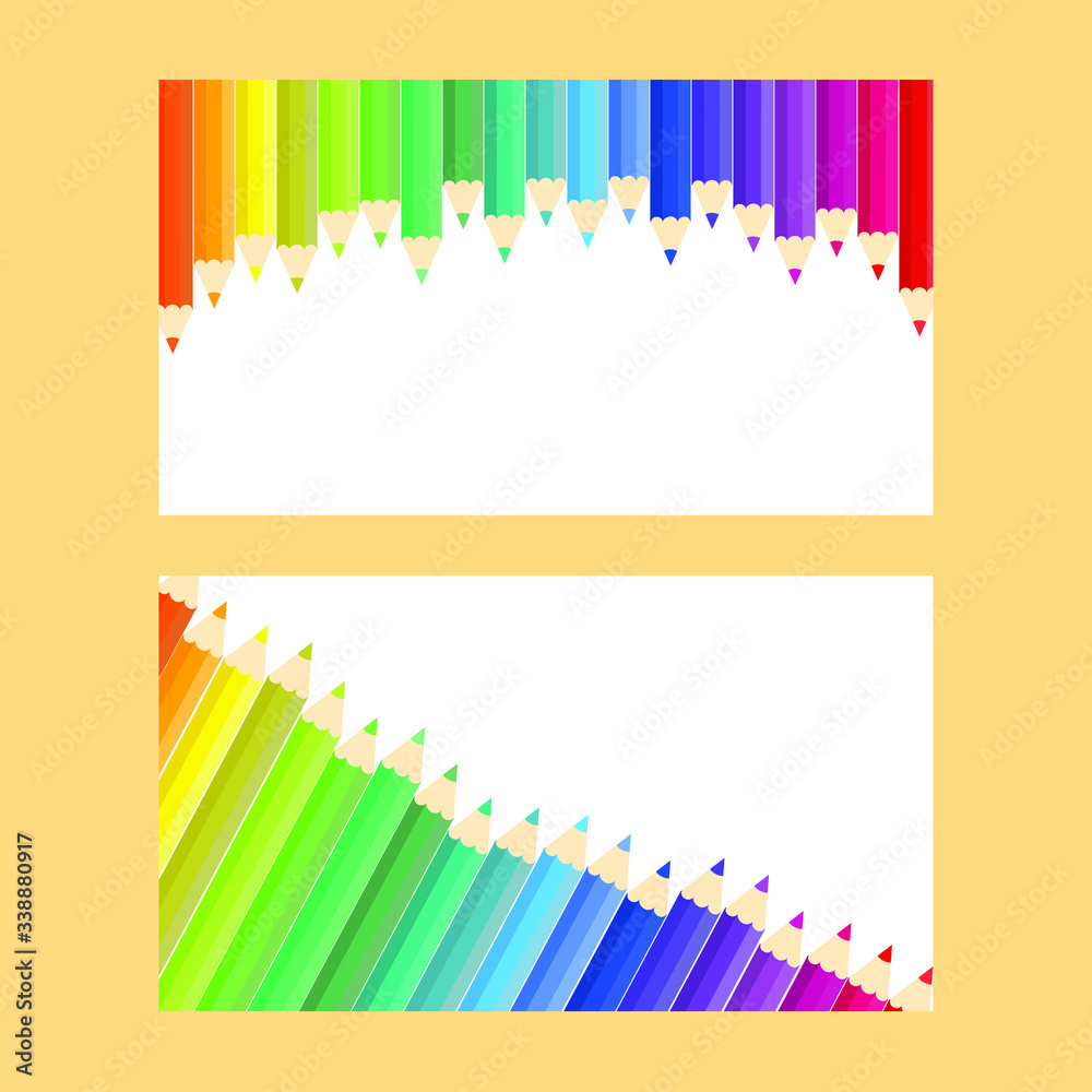 Fototapeta premium This is vector banners with colored pencils, colorful crayons isolated on a light background.