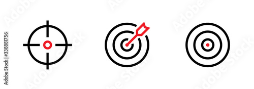 Set of Aim, Target and Goal icons. Editable line vector. photo