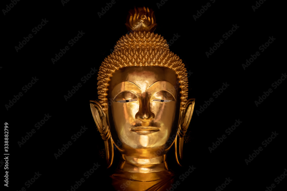 Mystical Buddha statue, face of golden Buddha statue