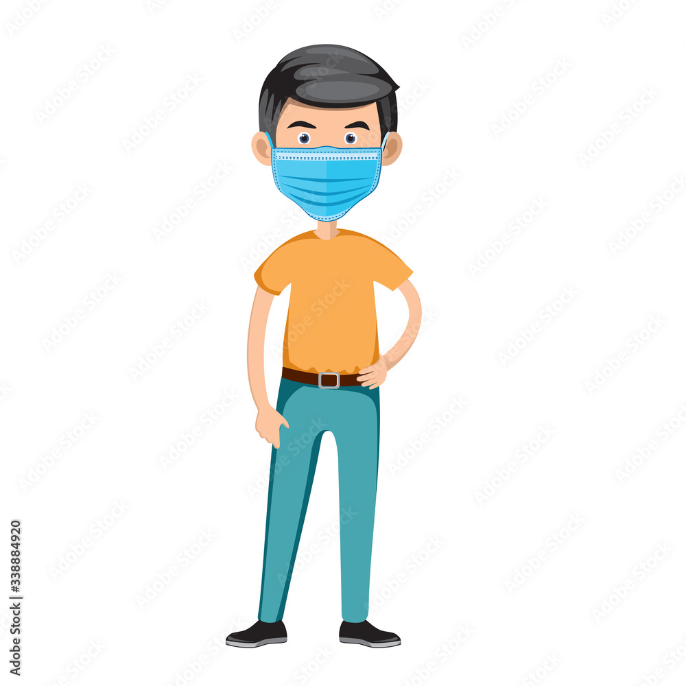 a man  in a protective mask in office clothes on a white background. vector illustration