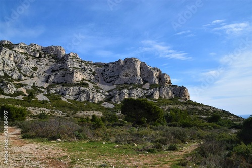 Coastal rocks and hills in Calanques National Park South of France © VV Shots
