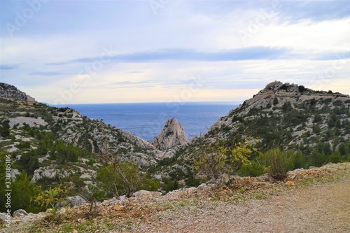 Coastal rocks and hills in Calanques National Park South of France