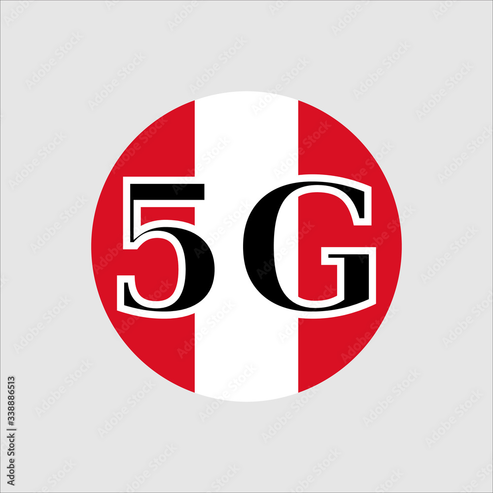 5G technology in Peru . Circle button icon with flag of Peru . Vector illustration. 5G technology in Peru . Circle button icon with flag of Peru . Vector illustration.