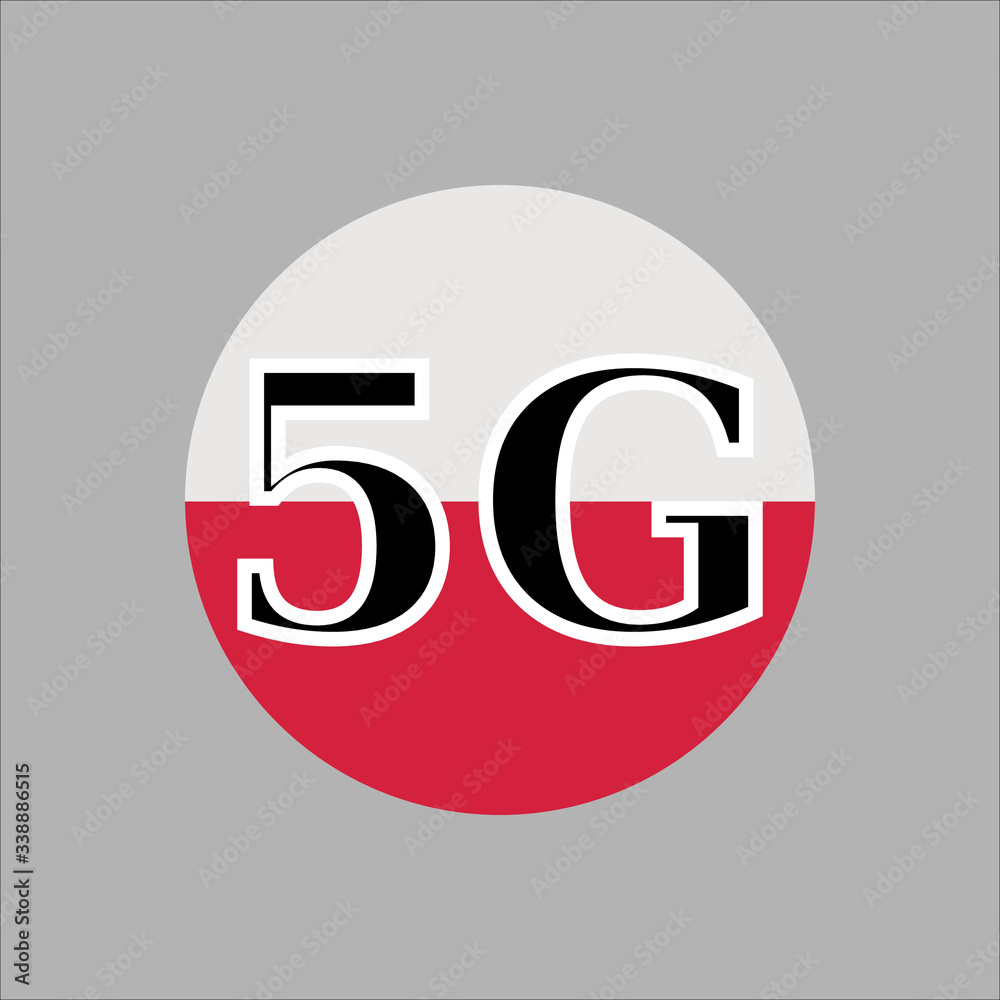 5G technology in Poland . Circle button icon with flag of Poland . Vector illustration. 5G technology in Poland . Circle button icon with flag of Poland . Vector illustration.