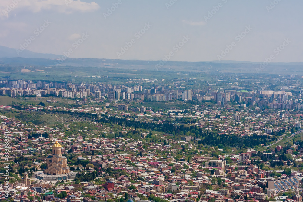 Panoramic view of Tbilisi city from   Mt Mtatsminda, old town and modern architecture.  Georgia