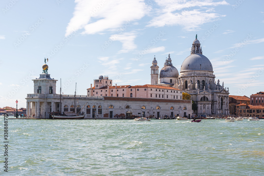Venice architecture. The Church of San Giorgio Maggiore and Faro San Giorgio Maggiore lighthouse in Venice, Italy.