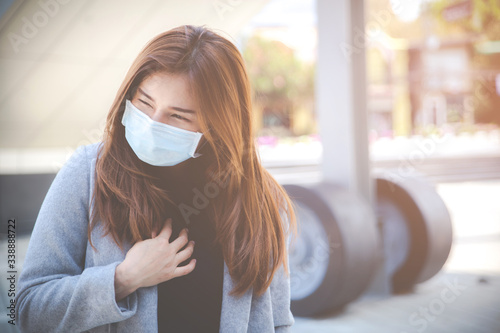 Virus mask Asian woman travel wearing face protection in prevention for coronavirus.
