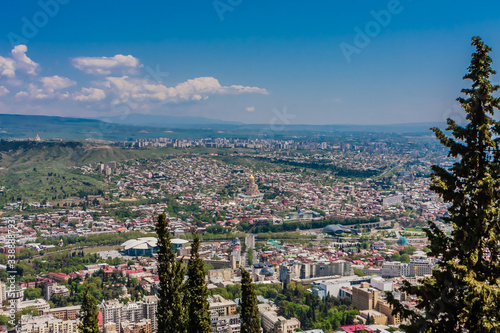 Panoramic view of Tbilisi city from Mt Mtatsminda, old town and modern architecture. Georgia