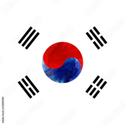 Vector watercolor South Korea national symbol, official flag painting, background template.