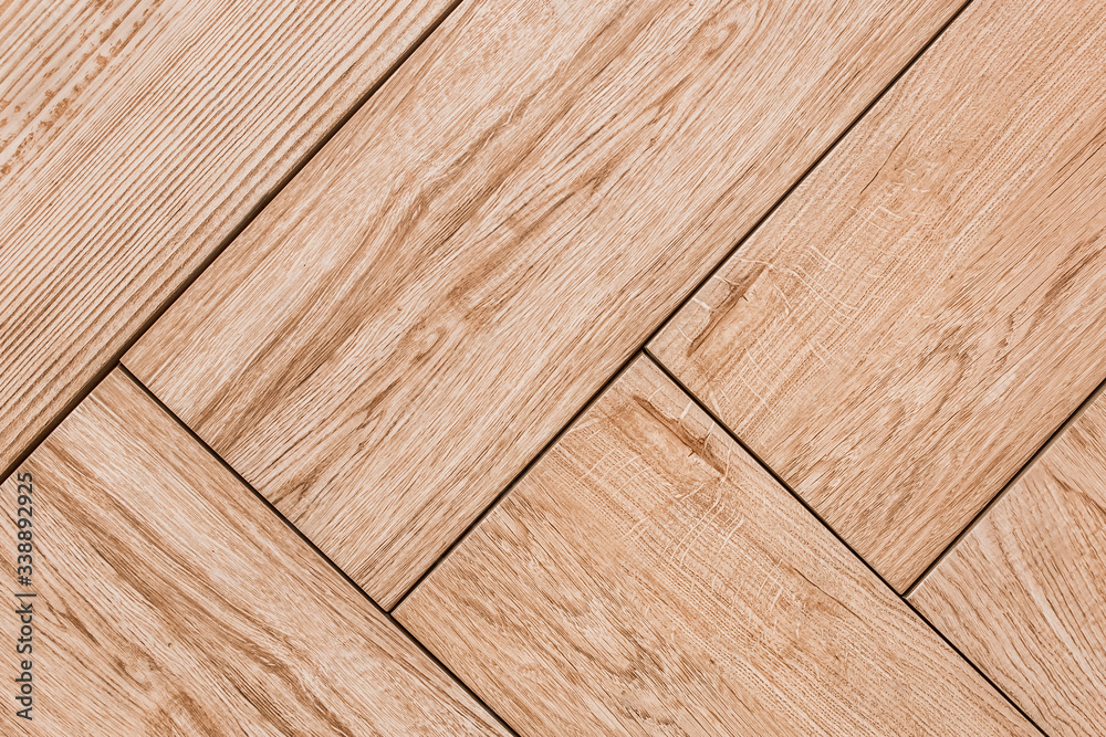 Fototapeta premium Sample, wooden planks table or floor background, texture of the pattern of the board, hardwood closeup