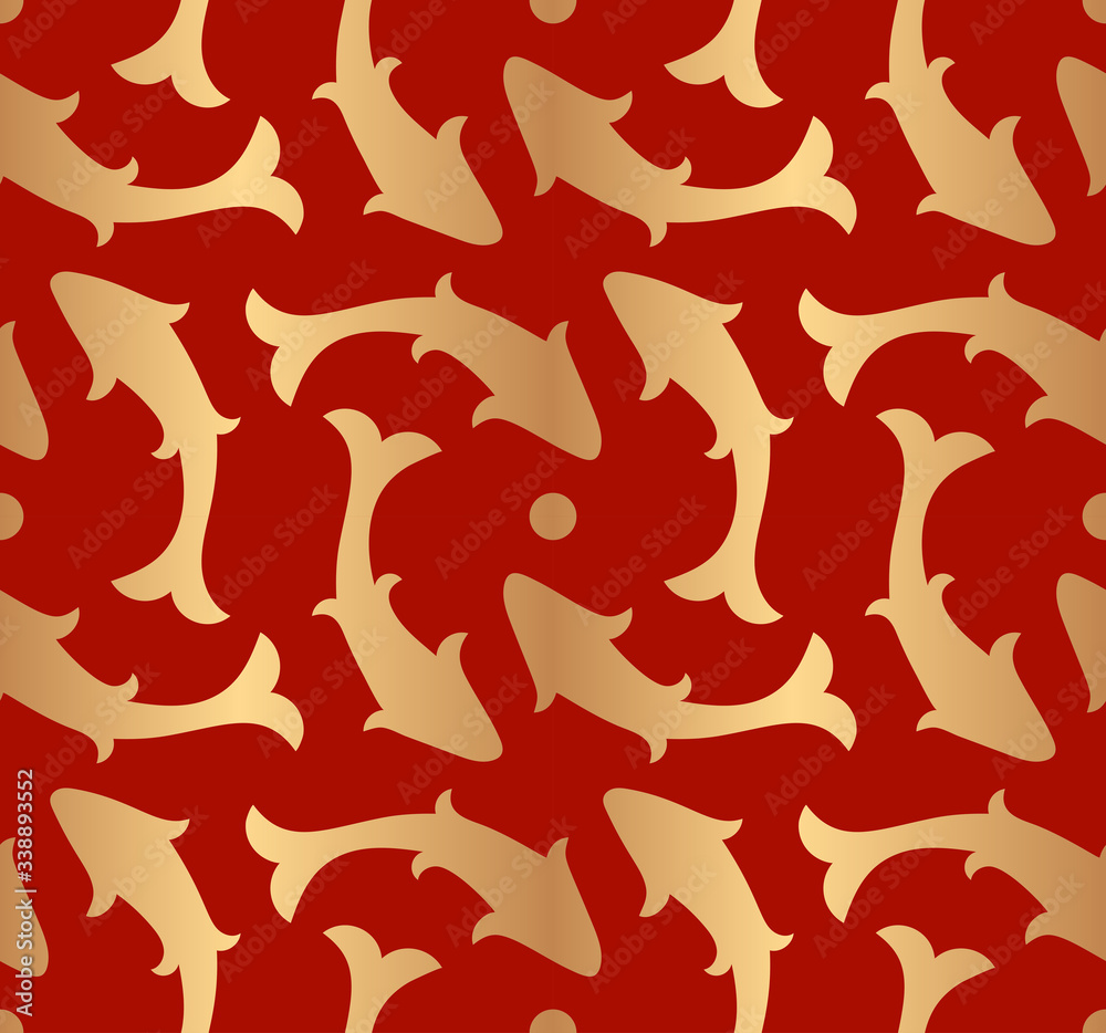 Golden seamless pattern with fish Golden seamless pattern with fish