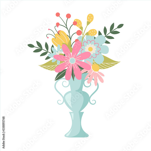 Flowers in vases. Flower pots icons. Wedding flower bouqet Vector Illustration on white background