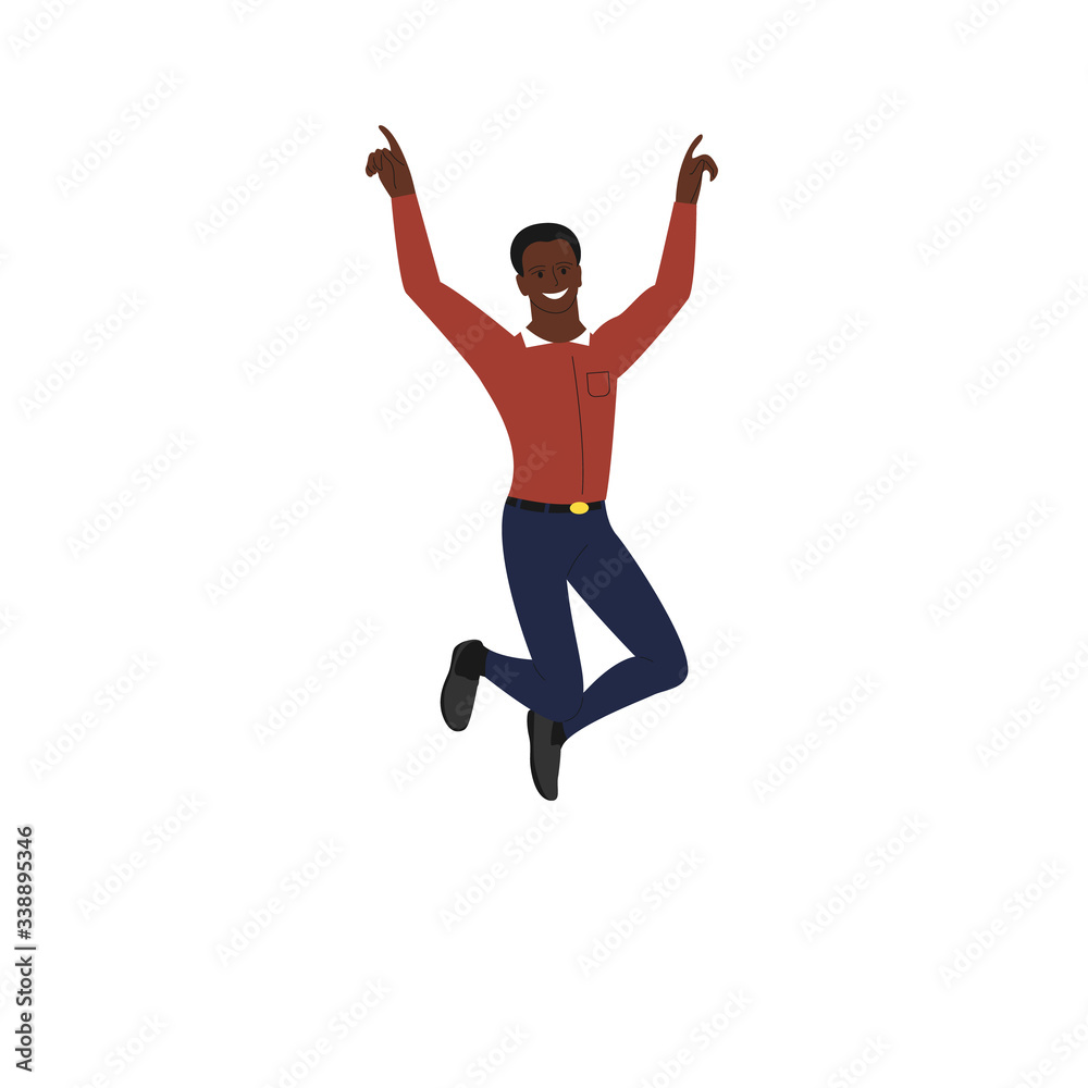 Cheerful man jumping in joy. Isolated on white background. Flat style vector illustration