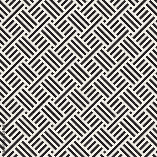 Vector seamless pattern. Geometric striped ornament. Linear weave lattice background.