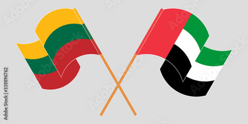 Crossed flags of Lithuania and the United Arab Emirates