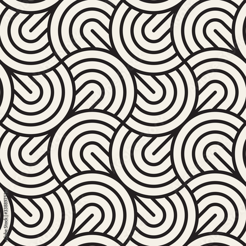 Vector seamless pattern. Concentric semi-circles. Geometric striped ornament. Round lines stylish background.